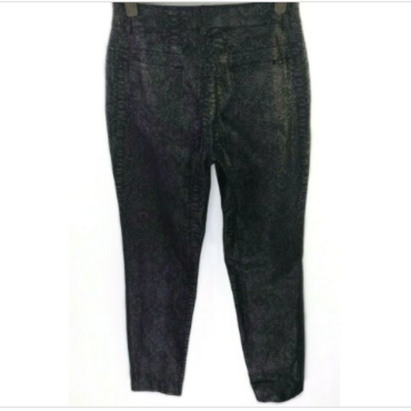 Dark Blue Metallic Snakeskin Skinny Ankle Pants 8 - Picture 3 of 8